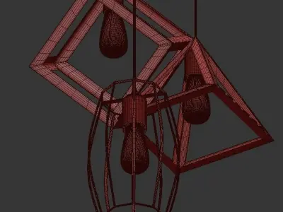 Crysking three pendant lights hanging from metal cage 3D model