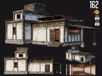 Old House Building 4K Textures GameReady 162 Low-poly 3D model