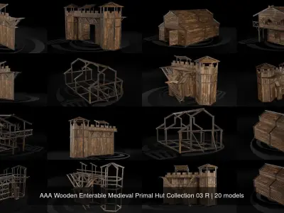 AAA Wooden Enterable Medieval Primal Hut Collection 03 R 3D Model Pack