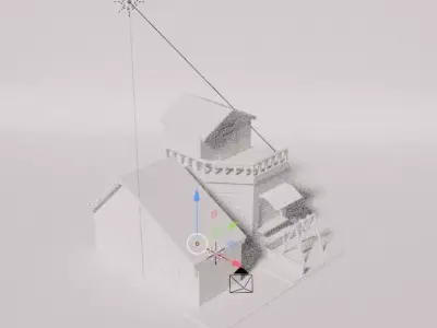 Little cafe and city WHITE TEXTURE Low-poly 3D model