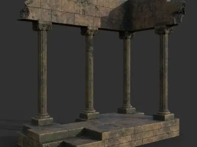 Low poly Ancient Roman Ruin Construction Pack - Brown Mossy Low-poly 3D model