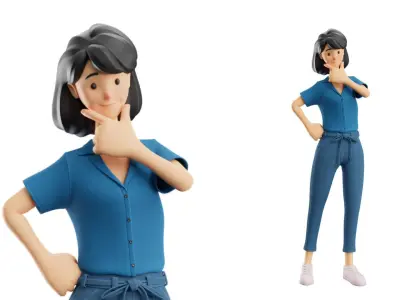 Cartoon Woman Illustration Style Rigged Low-poly 3D model