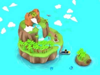 Island Environment - Landscape Low-poly 3D model