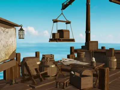 Stylized Shipwreck and Pier 3D game ready assets Low-poly 3D model