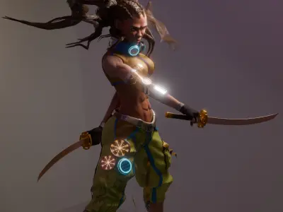 Cyber Ronin Zhara Futuristic Warrior Girl Low-poly 3D model