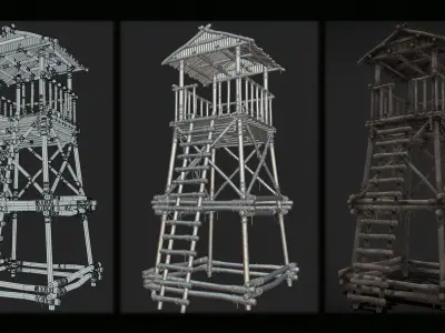 Wooden Watchtower A Low-poly 3D model