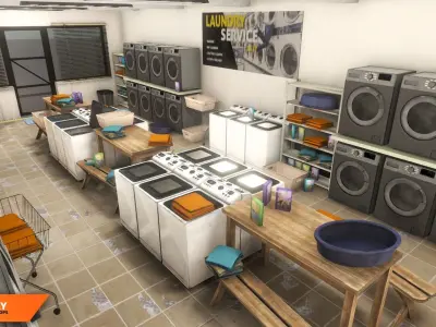 Laundry - interior and props Low-poly 3D model