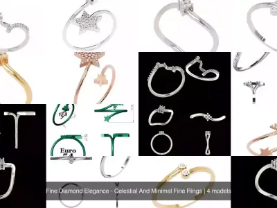 Fine Diamond Elegance - Celestial And Minimal Fine Rings 3D Model Pack