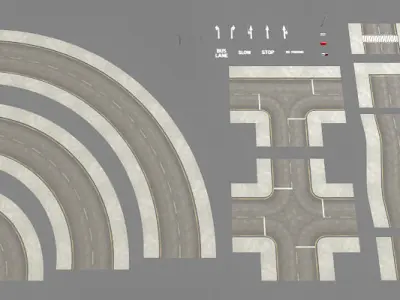 Roads Construction Kit Low-poly 3D model