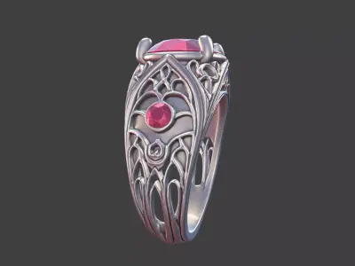 Gothic Cathedral Ring With faceted Stones 3D print model