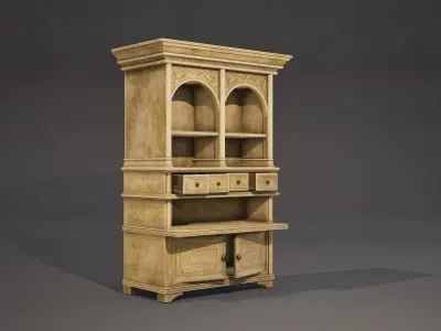 Cabinet Game-Ready wooden with two doors Low-poly 3D model