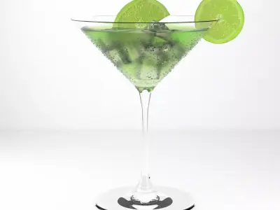 Cocktail 2 martini with lime wedges 3D model