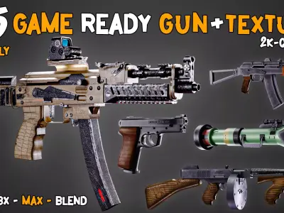 55 Professional Game-Ready Guns and Texture   Vol 01 Low-poly 3D model