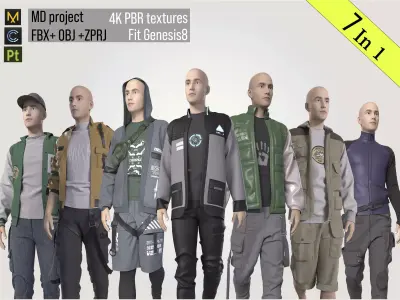 3D male outfit cyberpunk techwear streetwear futuristic scifi 3D Model Pack
