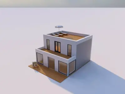 Modern Minimalist Small House with Rooftop Terrace Low-poly 3D model