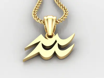 Aquarius Light Gold Pendant Version 5 3D print model