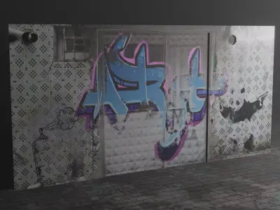 Street Door with Graffiti Low-poly 3D model