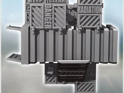 Futuristic container arrangement with awning and metal crates 14 3D print model