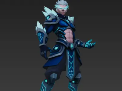 Icebound Warrior - Stylized Elemental Hero in Frozen Landscape 3D model