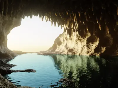 Cave V10 - Base Grotto Environment with Water Feature Low-poly 3D model