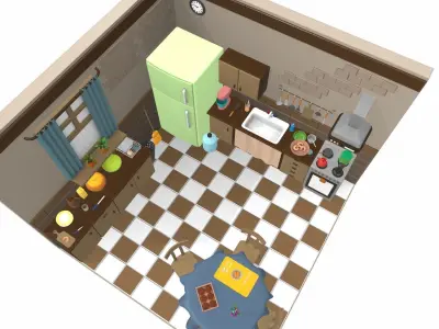 Isometric cartoon kitchen room 04 3D model