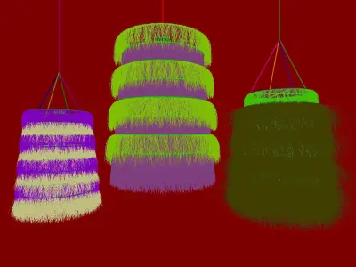 Three types of rattan and bamboo pendant lights 3D model