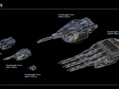 Spaceship Dreadnought Modular Equipment Low-poly 3D model