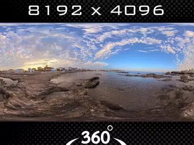 Breathtaking Coastal Sunset Panorama Low-poly 3D model