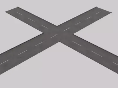 Crossroad with street dash lines - Textured  Low-poly 3D model