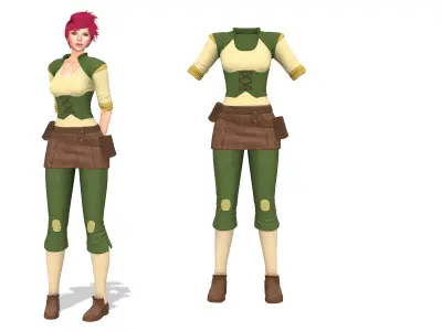 Female Medieval Steampunk Pheasant Full Outfit Costume Low-poly 3D model