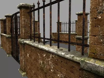 Old brick fence construction set Free low-poly 3D model