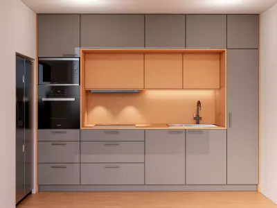 Modern Kitchen Interior Set   Wood   Matte Black   SketchUp  FBX Low-poly 3D model