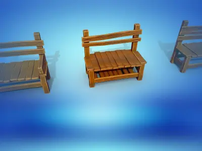 Stylized bench bench 3 types PBR low-poly game ready Low-poly 3D model