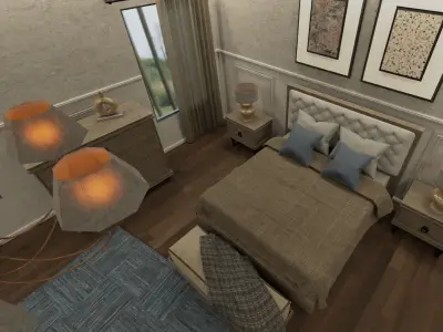 Bedroom Set room with bed and chairs Low-poly 3D model