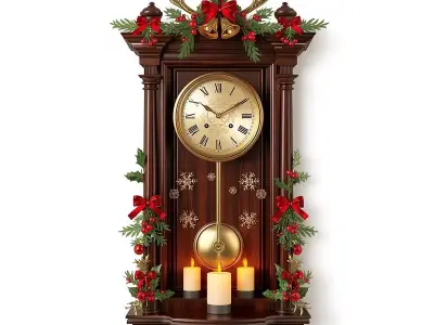 Vintage Christmas Clock 3D Model Ornate Wall Decor 3D model