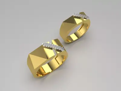White gold and diamond STL ring set model cr0019 3D print model