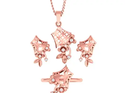 Light weight flower ring earrings pendant set 3dm stl 4 renders 3D print model