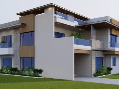 Modern House Front Side Elevation 3D model