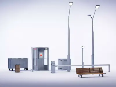 Urban street assets - props pack - 3ds max corona Low-poly 3D model
