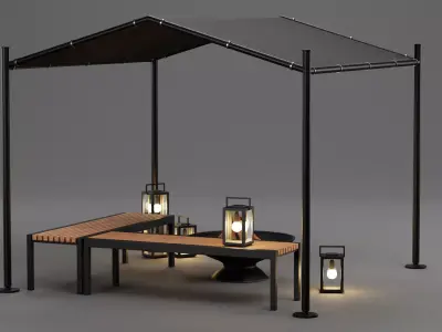 Gazebo Setup V1 - Cozy Outdoor Fire Pit Scene 3D model