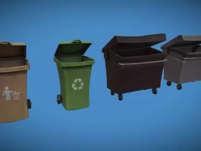 Stylized London UK Trash Bin and Recycle Bin Low-poly 3D model