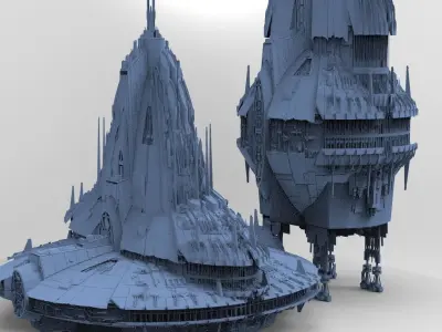 Sci-Fi Shuttle launcher moon base city Towers 3 Designs 3D model