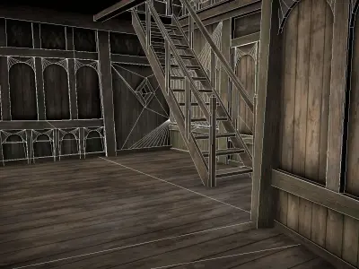 Medieval Lake Village - House 17 with interiors Low-poly 3D model