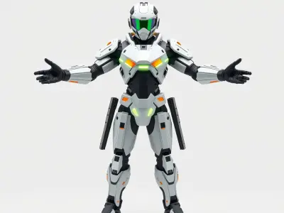 Futuristic Rigged and Animated Combat Robot Suit D Model Low-poly 3D model