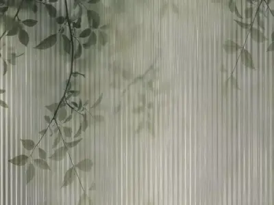 Leafy Silhouette on Vertical Glass Pinstripes Texture