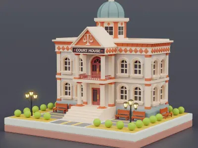 cartoon court house 01 3D model