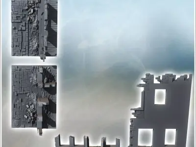 Set of ruined walls with debris on the ground 10 - Modern WW2 WW 3D print model