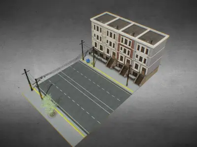 Game Ready New York Enter able Apartment Block  Low-poly 3D model
