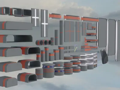 Sci-fi Platform Buildings Low-poly 3D model
