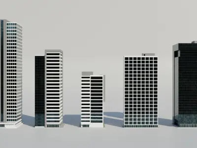 Tall urban city buildings Low-poly 3D model
